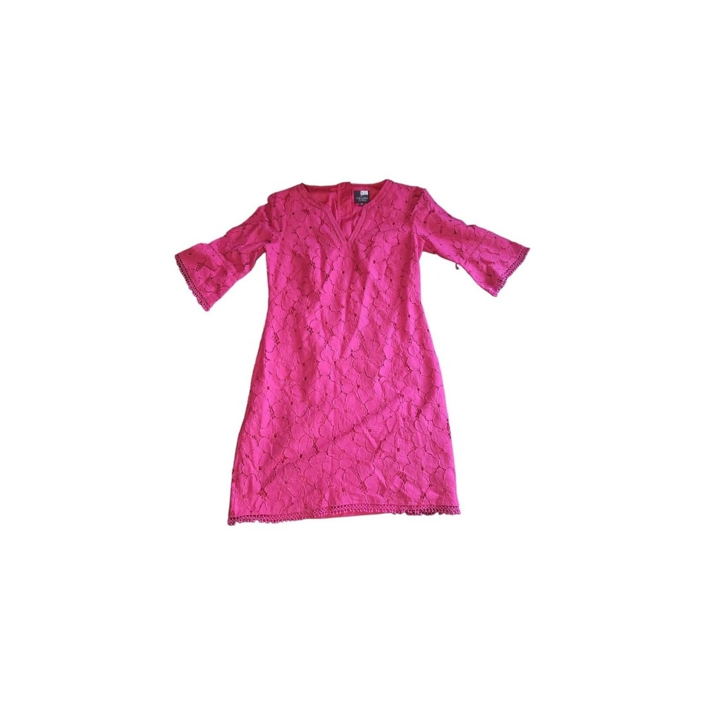 Adrianna Papell Fuchsia Sheath Dress Sz 4P Petite‎ Trumpet Crop Sleeve Cocktail